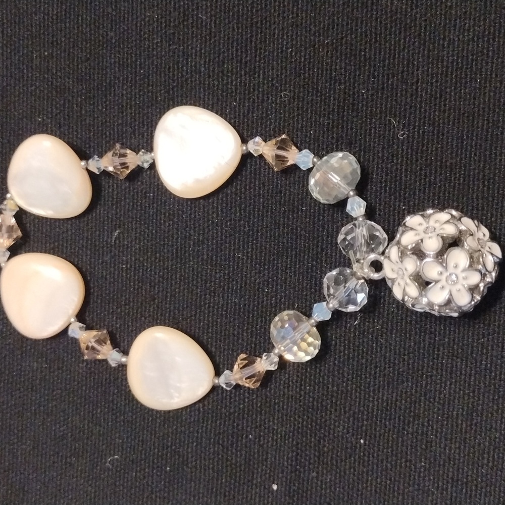 Stretch Bead and Stone W/ Dangling Flower Charm Bracelet